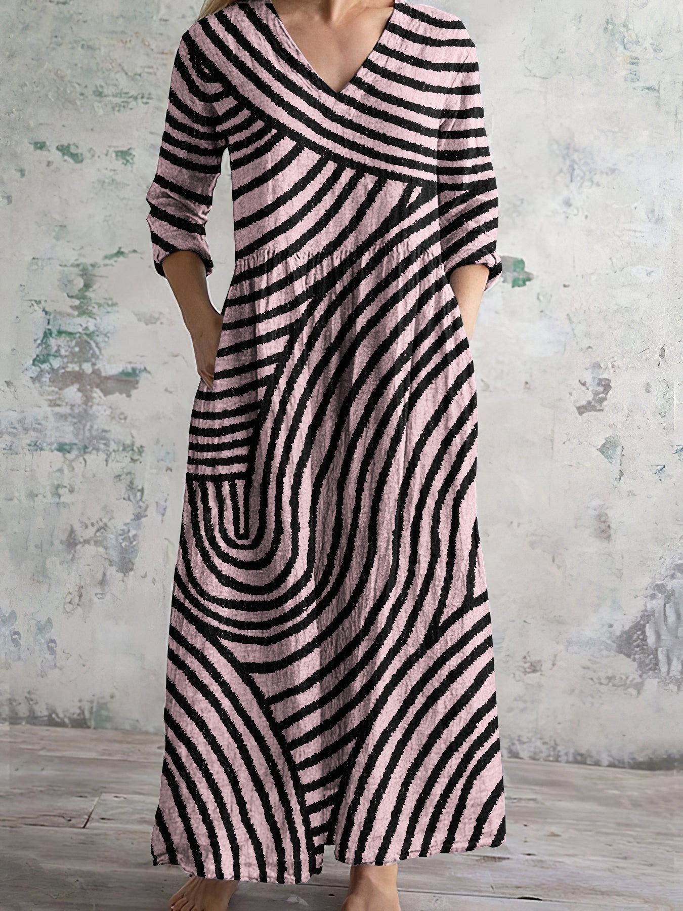 Vintage Stripe Pattern Women's Linen Dress