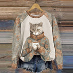 Winter Funny Cute Wonderland Clothing Floral Cat Printed Casual Sweatshirt