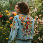 Women's Colorful Flower Embroidery Denim Jacket