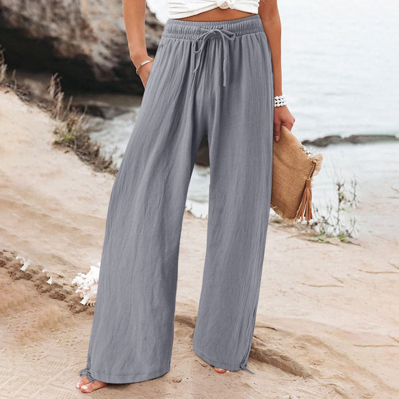 Women'S Cotton And Linen Solid Color Wide Leg Casual Pants