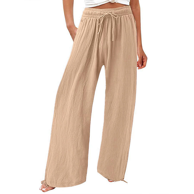 Women'S Cotton And Linen Solid Color Wide Leg Casual Pants