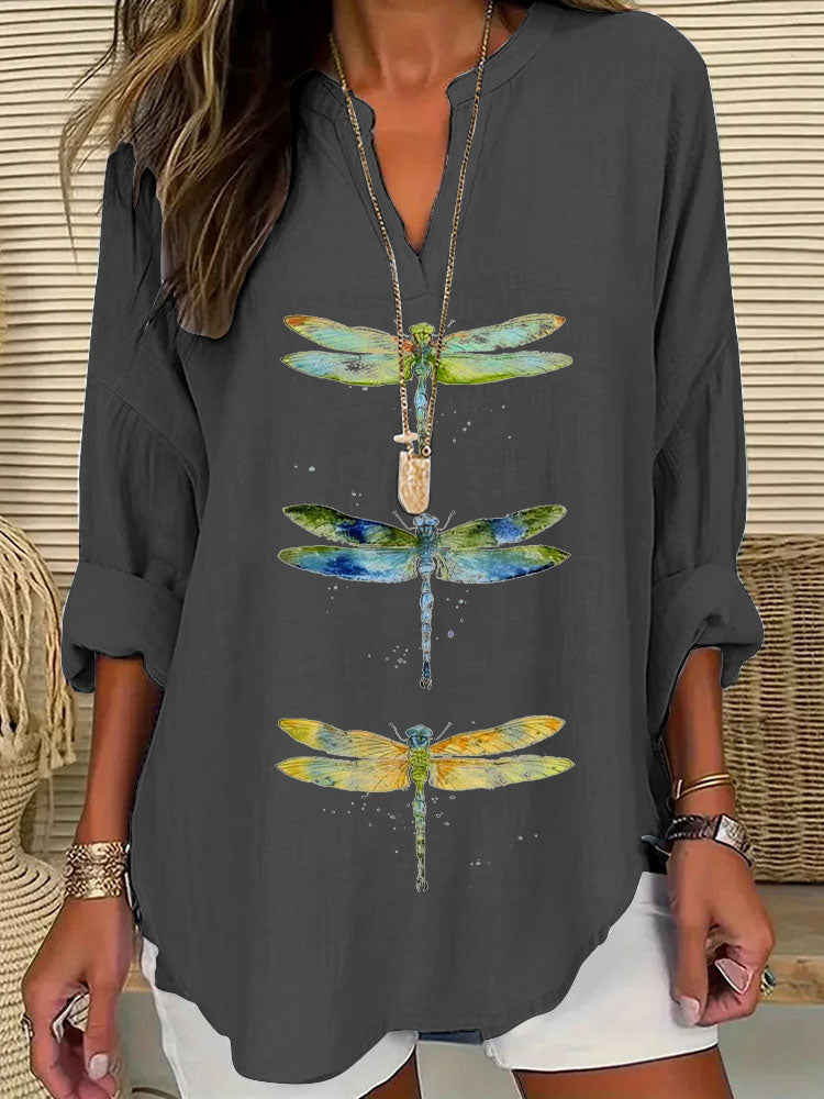 Dragonfly Print Casual Shirt