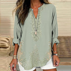 Women's Retro Floral Art Linen Print Casual Shirt