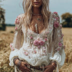 Bohemian Style Wild Rose Long-sleeved Casual Top