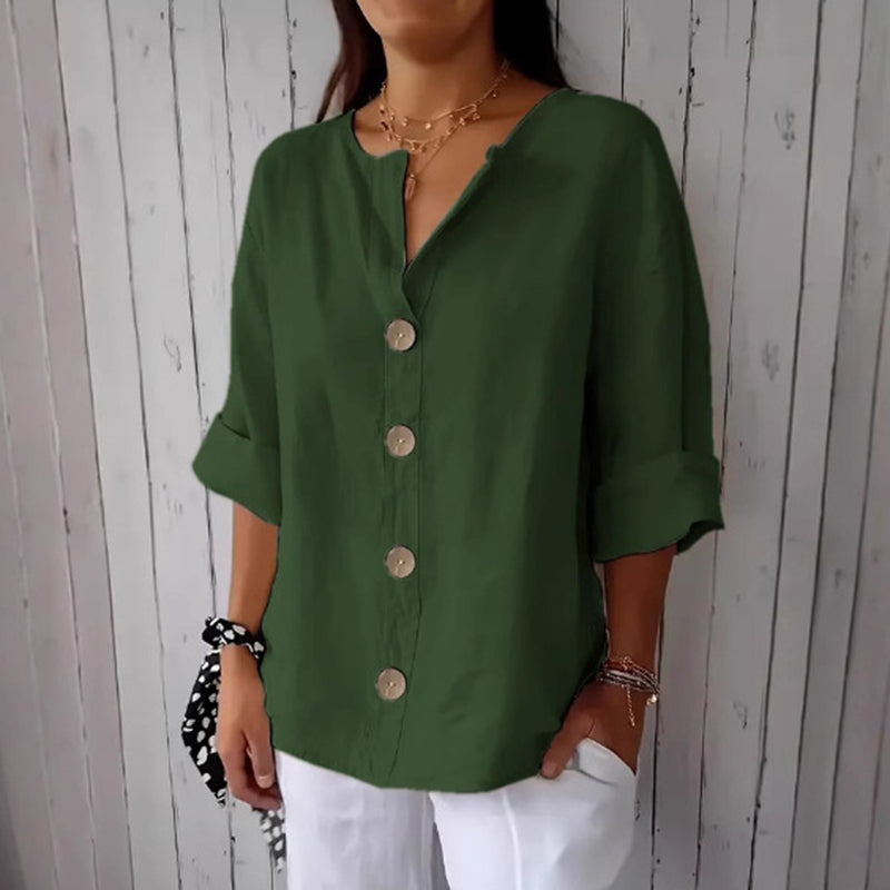 Solid Color Linen Blend Button Casual Shirt