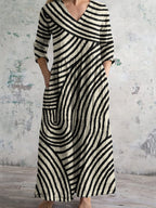 Vintage Stripe Pattern Women's Linen Dress