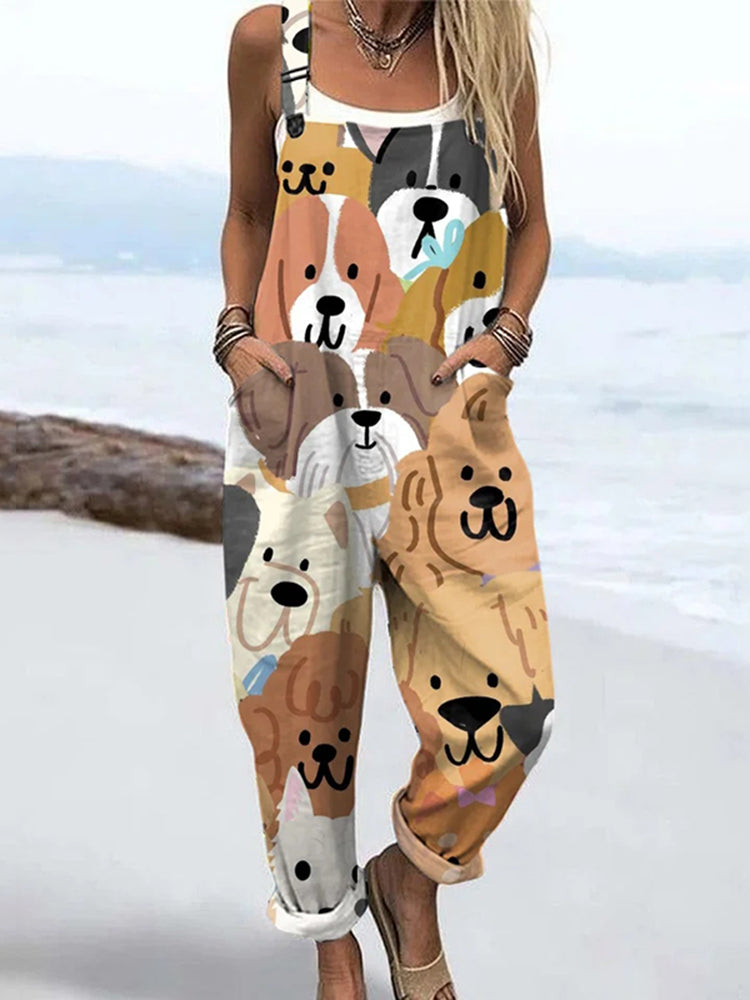 Women's Cute Gogs Print Casual Jumpsuit