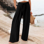 Women'S Cotton And Linen Solid Color Wide Leg Casual Pants