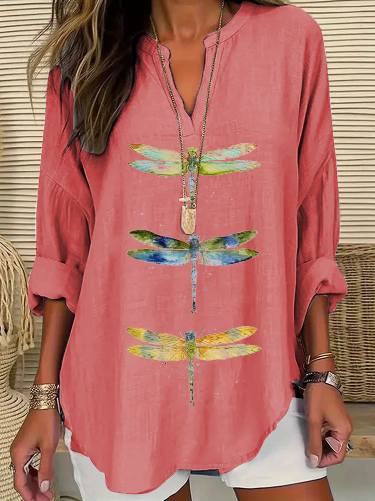 Dragonfly Print Casual Shirt