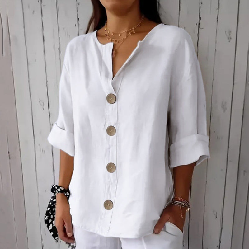 Solid Color Linen Blend Button Casual Shirt