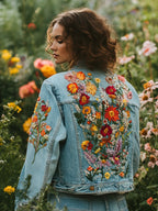 Women's Colorful Flower Embroidery Denim Jacket