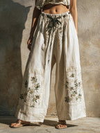 Women's Vintage Embroidery Art Comfy Linen Pant