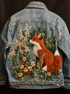 Respect The Locals Fox Floral Embroidered Denim Jacket