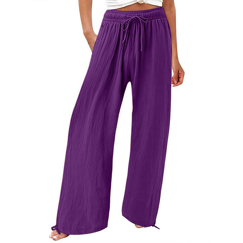 Women'S Cotton And Linen Solid Color Wide Leg Casual Pants
