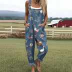 Women's Farm Animals Print Casual Jumpsuit