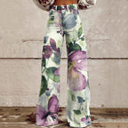 Retro Floral Design Print Casual Wide Leg Jeans