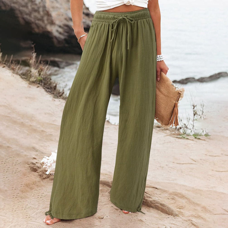 Women'S Cotton And Linen Solid Color Wide Leg Casual Pants