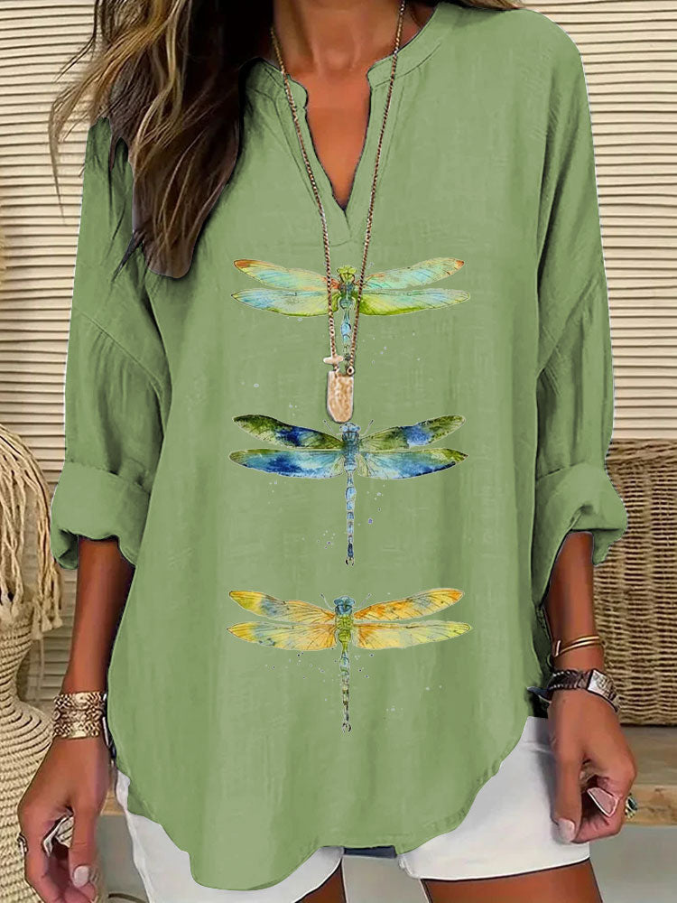 Dragonfly Print Casual Shirt