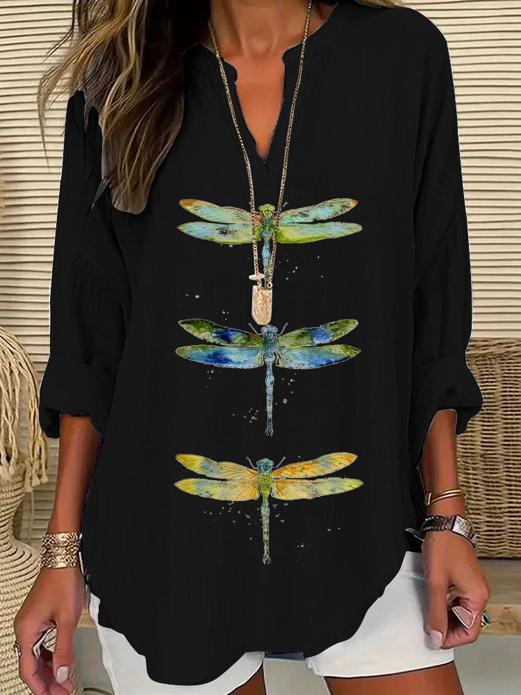 Dragonfly Print Casual Shirt