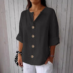 Solid Color Linen Blend Button Casual Shirt