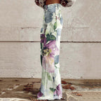Retro Floral Design Print Casual Wide Leg Jeans