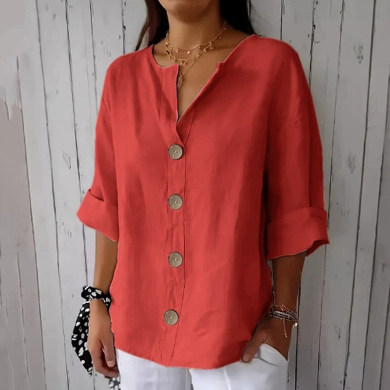 Solid Color Linen Blend Button Casual Shirt