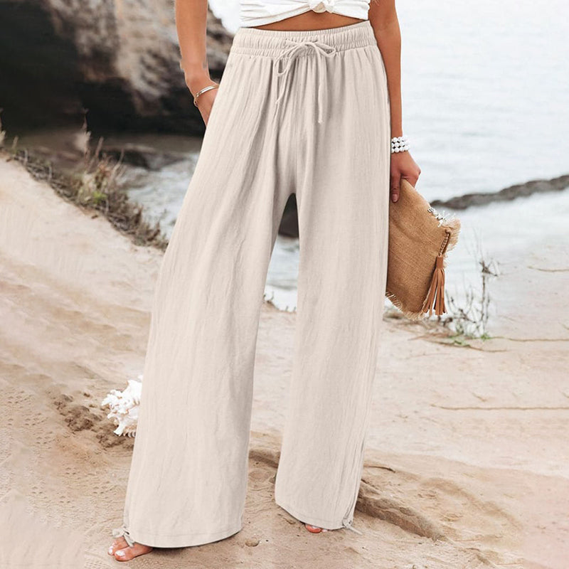 Women'S Cotton And Linen Solid Color Wide Leg Casual Pants