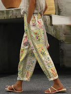 Women's Vintage Floral Art Linen Lounge Pants