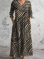 Vintage Stripe Pattern Women's Linen Dress