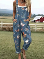 Women's Farm Animals Print Casual Jumpsuit