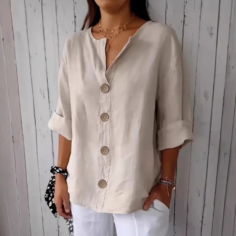 Solid Color Linen Blend Button Casual Shirt