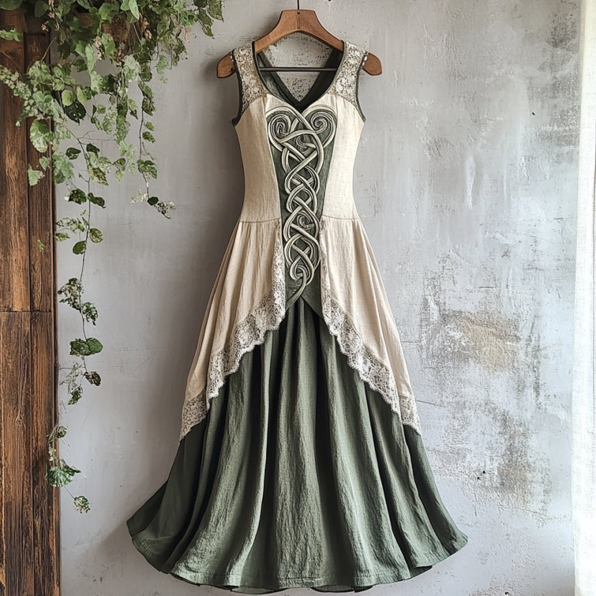 Viking Tribal Celtic Knot Art Lace Linen Tank Dress