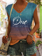 Women's Retro One Day At A Time Print Tank Top