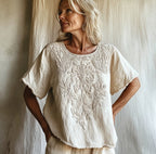 Vintage Floral Art Cotton Linen Comfy Shirt