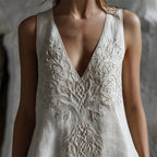 Vintage Celtic Tree Of Life Embroidered Linen Tank Top