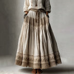 Vintage Lace Embroidered Art Linen Blend Skirt