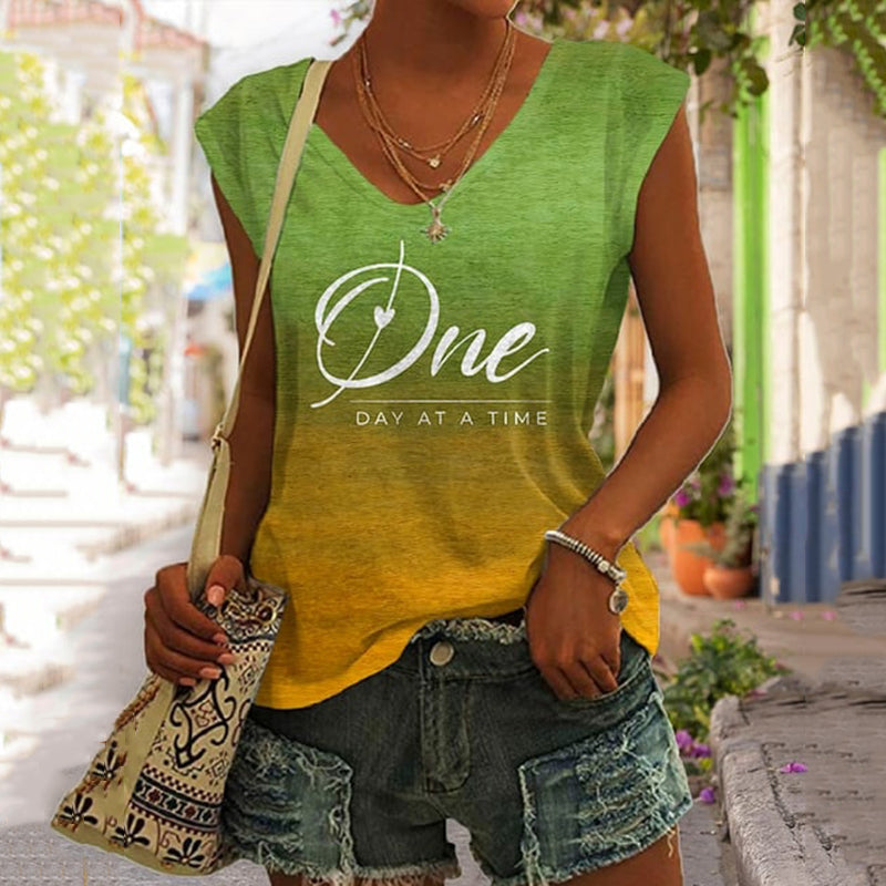 Women's Retro One Day At A Time Print Tank Top