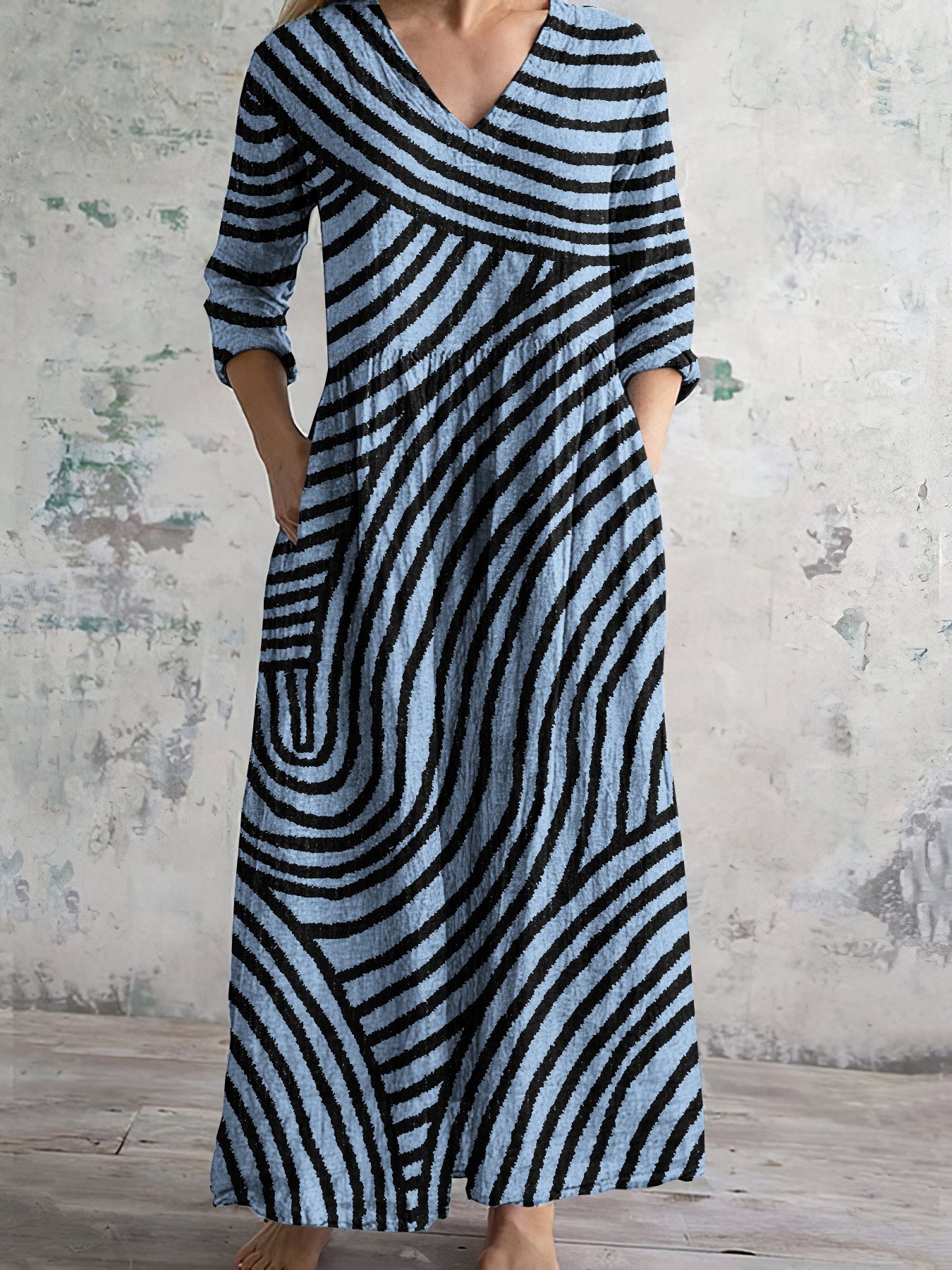 Vintage Stripe Pattern Women's Linen Dress