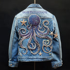 Respect The Locals Save The Oceans Octopus With Diamond Embroidered Denim Jacket