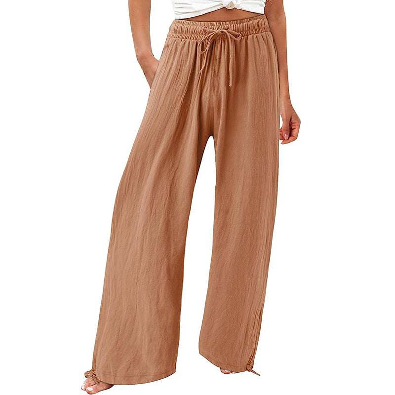 Women'S Cotton And Linen Solid Color Wide Leg Casual Pants