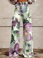 Retro Floral Design Print Casual Wide Leg Jeans