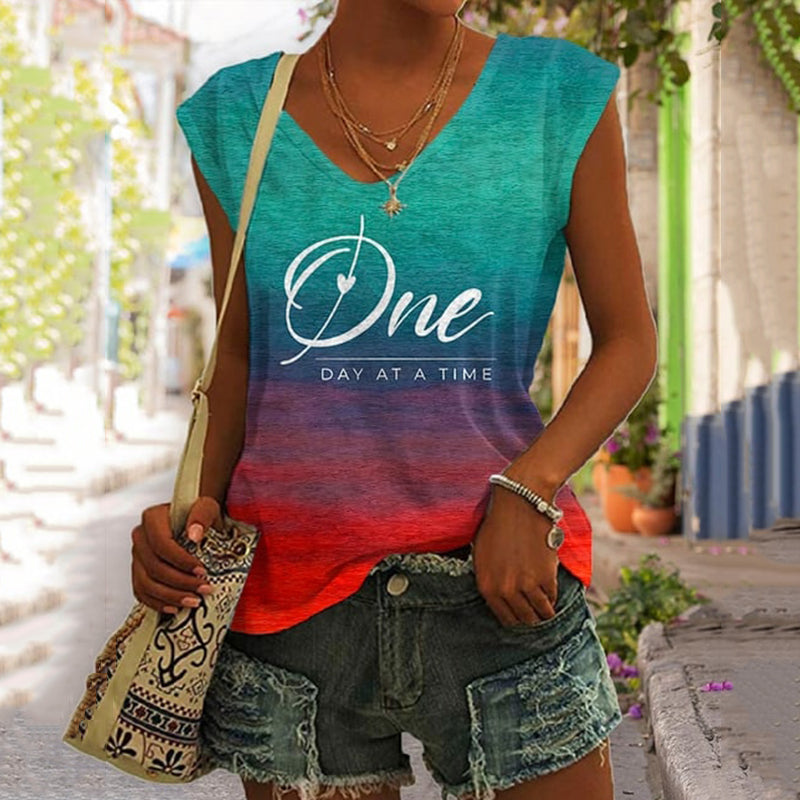Women's Retro One Day At A Time Print Tank Top