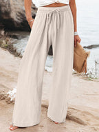 Women'S Cotton And Linen Solid Color Wide Leg Casual Pants