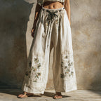 Women's Vintage Embroidery Art Comfy Linen Pant